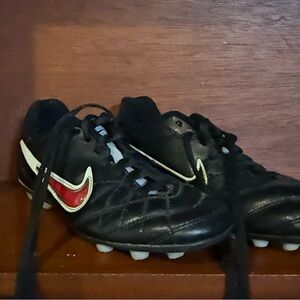 Nike Black Baseball Cleats with Red Swoosh, Size 2.5
